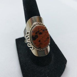 One Size Fits Most Handmade Peruvian Alpaca Silver Brown Accent Adjustable Ring